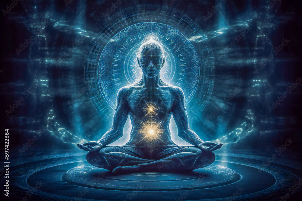 Transcendent, meditation, yoga concept illustration. Created with Generative AI technology. Transcendent, meditation, yoga concept illustration. Created with Generative AI technology.
