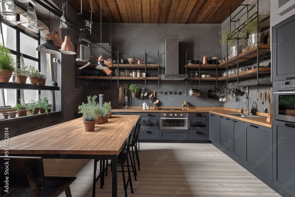 beautiful kitchen interior in loft style -Ai