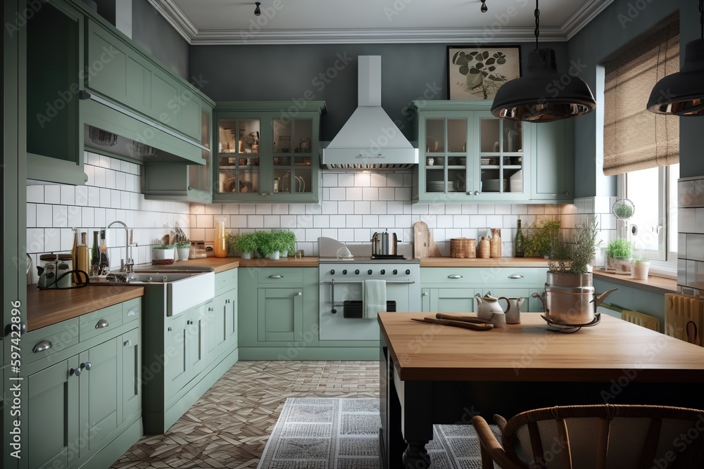 beautiful kitchen interior in country style -Ai