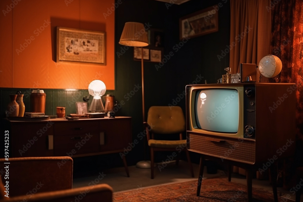 old interior with TV, 80's style, created by a neural network ...