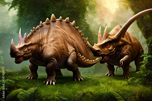 Triceratops Dinosaur, Generative AI Illustration © pandawild