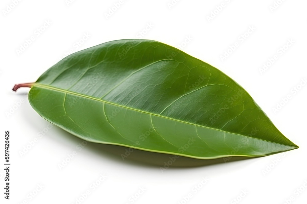 Obraz premium single green leaf isolated on a white background. Generative AI