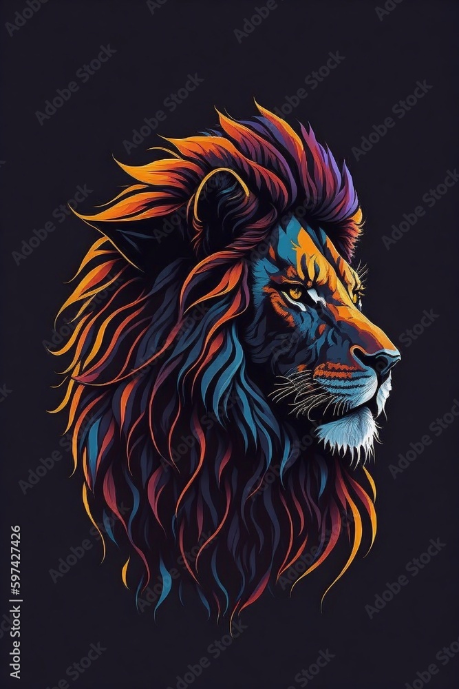 Testa di Leone astratta con sfondo Nero Testa di Leone astratta con sfondo Nero