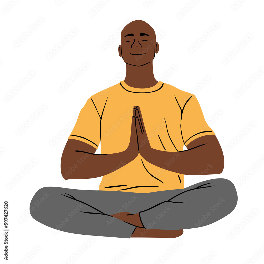 Homme noir qui fait une posture de yoga assis Homme noir qui fait une posture de yoga assis