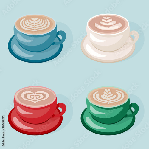 Delicious coffee cappuccino and latte cup collection. Drink vector illustration design. 