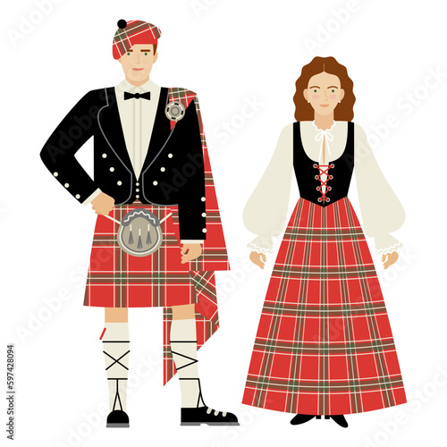 girl and young man in folk Scottish costume