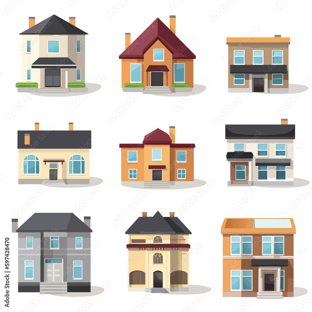Set of vector houses isolated on white background