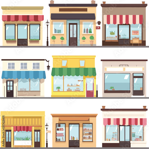 Foto Set of vector shop buildings isolated on white background