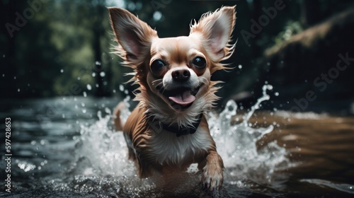 Chihuahua having fun in the water