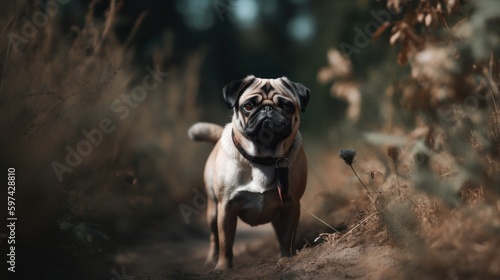 Pug on a walk close up portrait