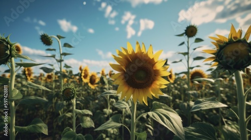 sunflower field with sky in summer