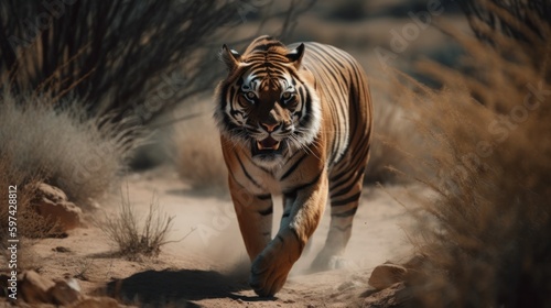 Tiger runs after its prey