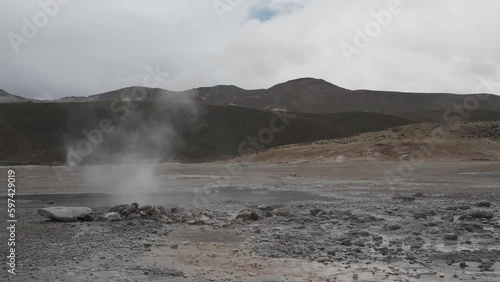 Puchuldiza is geothermal active area high in the andes mountains of Chile with lots of Geysers and volcanic activity. photo