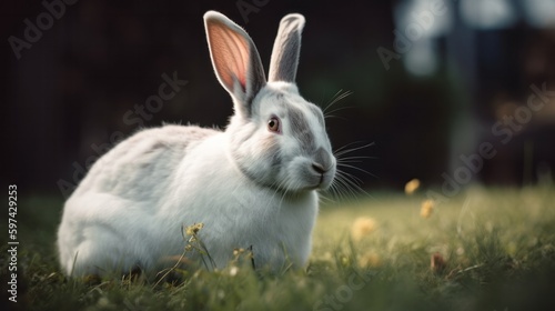 white fluffy rabbit on the grass