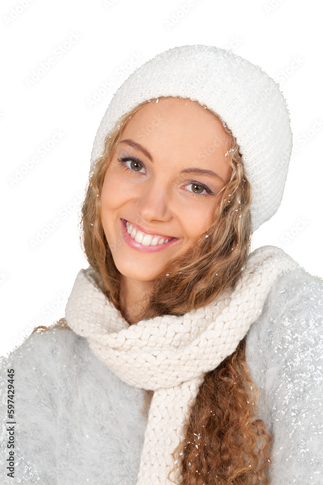 Portrait of beautiful young woman with make-up in winter clothes Portrait of beautiful young woman with make-up in winter clothes