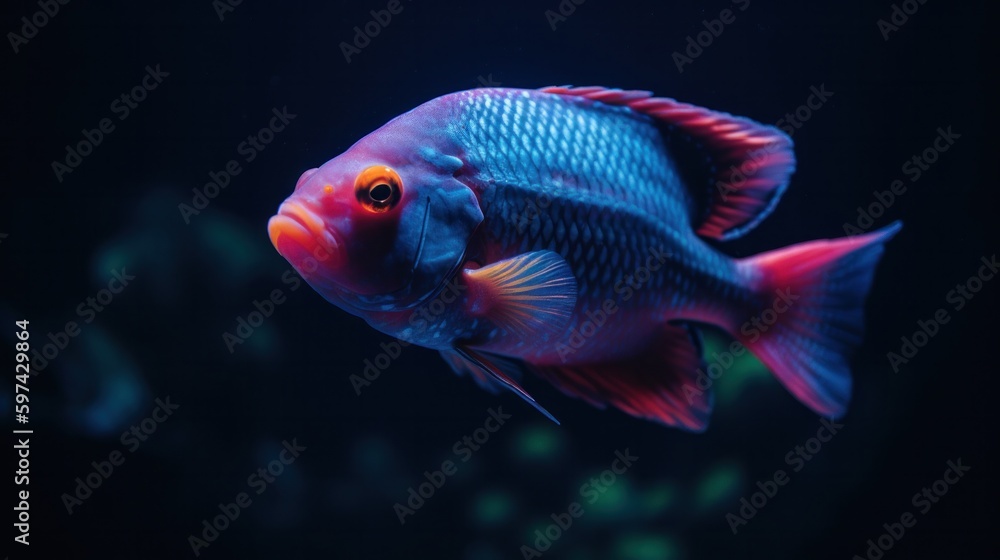 neon fish in an aquarium. Generative AI