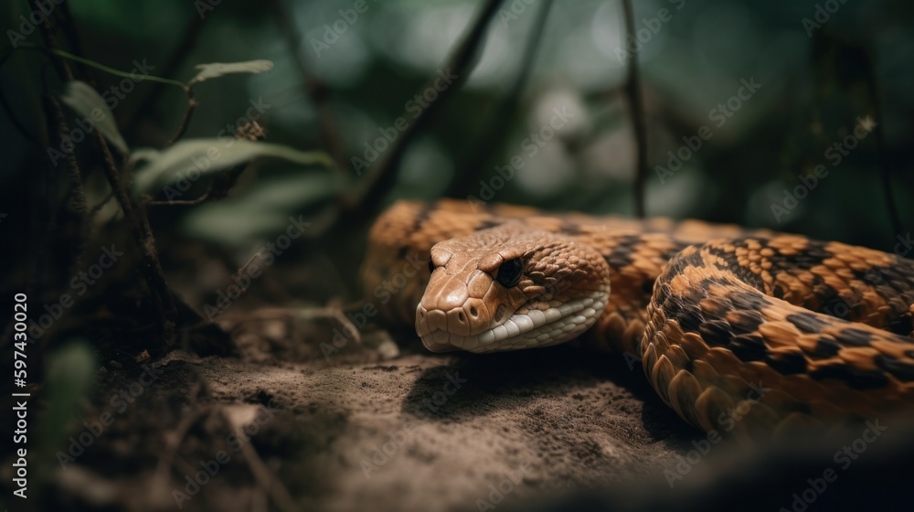 Fototapeta premium rattlesnake in the rainforest. Generative AI