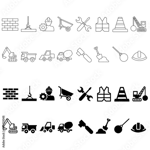 Building vector icon set. construction illustration sign collection. equipment symbol or logo.