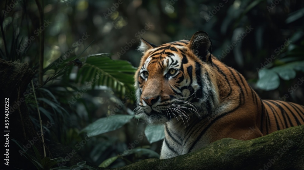 Fototapeta premium tiger in the tropical forest. Generative AI