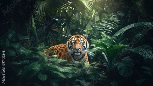 tiger in the tropical forest. Generative AI