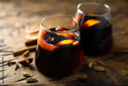 Traditional homemade mulled wine with spices
