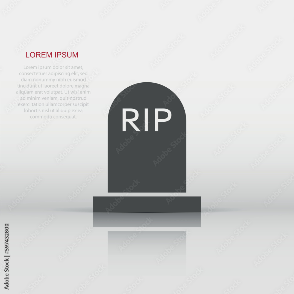 Vector halloween grave icon in flat style. Gravestone sign illustration pictogram. Rip business concept.