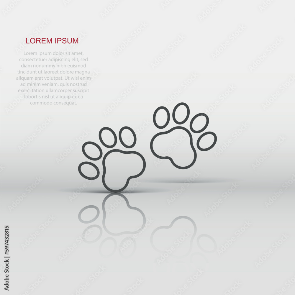 Vector paw print icon in flat style. Dog or cat pawprint sign illustration pictogram. Animal business concept.