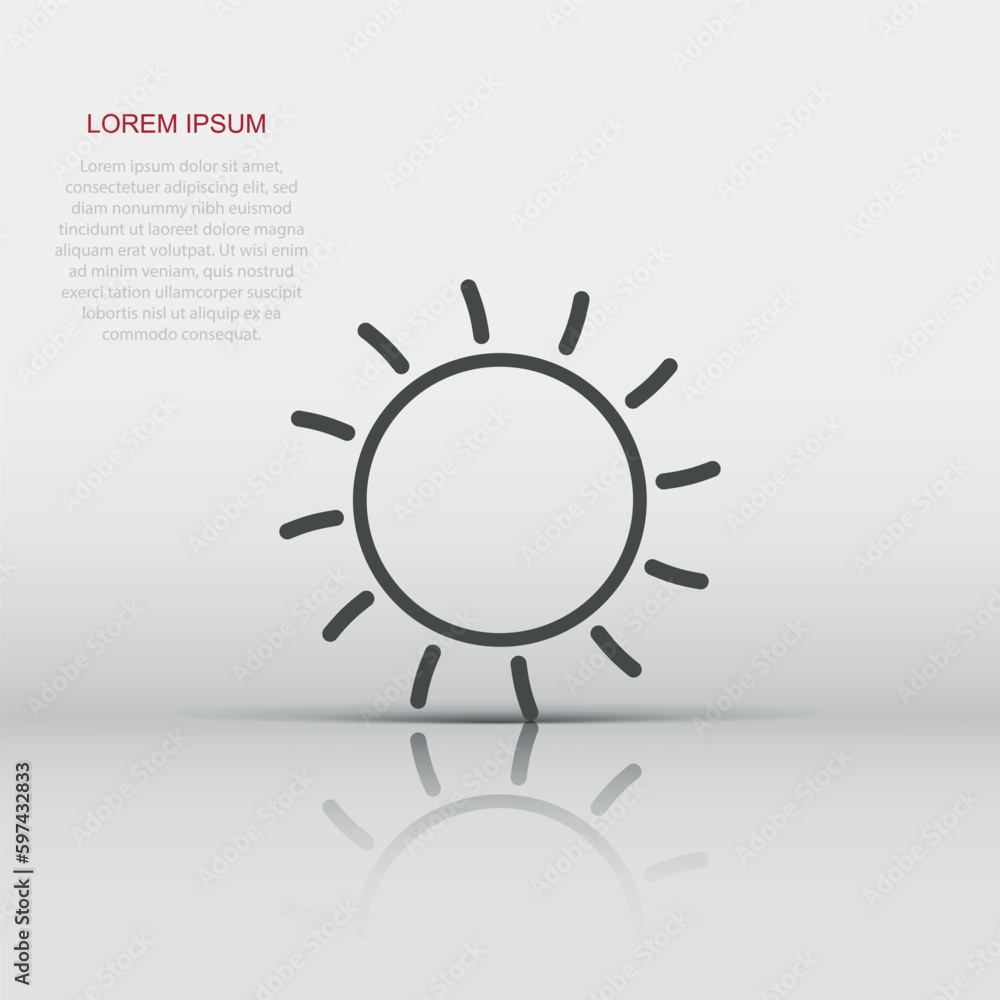Vector sun icon in flat style. Sun with ray sign illustration pictogram. Sunshine business concept.