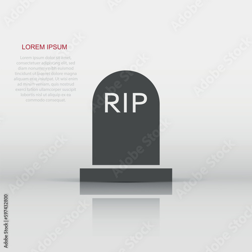 Vector halloween grave icon in flat style. Gravestone sign illustration pictogram. Rip business concept.