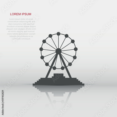 Vector ferris wheel icon in flat style. Carousel in park sign illustration pictogram. Amusement ride business concept.