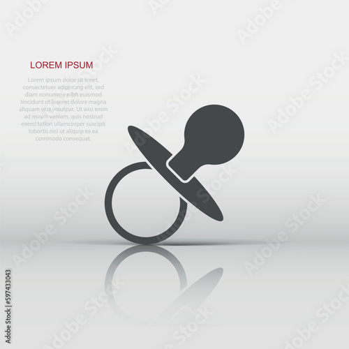 Vector baby pacifier icon in flat style. Child toy nipple sign illustration pictogram. Pacifier business concept.