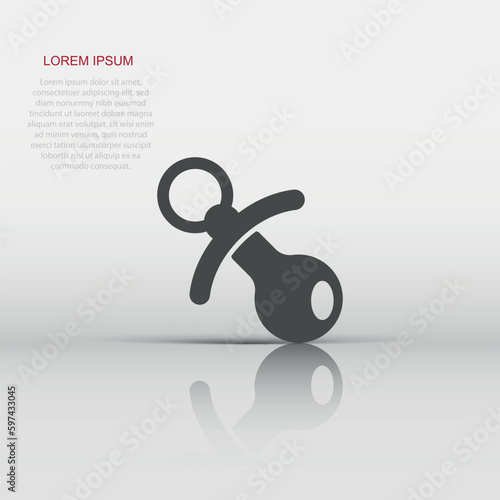 Vector baby pacifier icon in flat style. Child toy nipple sign illustration pictogram. Pacifier business concept.