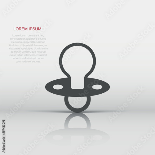 Vector baby pacifier icon in flat style. Child toy nipple sign illustration pictogram. Pacifier business concept.