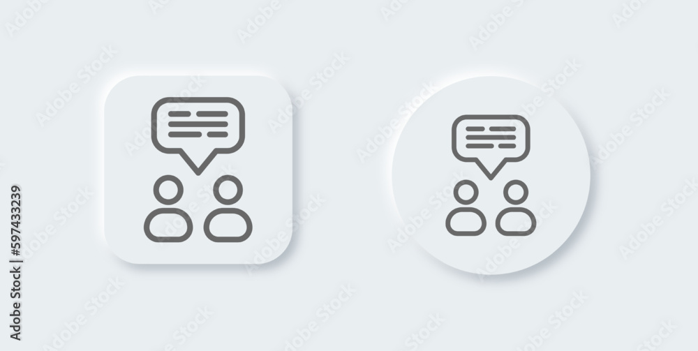 Group chat line icon in neomorphic design style. Dialogue signs vector illustration. Group chat line icon in neomorphic design style. Dialogue signs vector illustration.