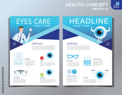Ophthalmic infographic element. Eye Care Vector Icon Set. Medical health care flyer banner leaflet brochure template A4 size design. modern abstract multipurpose style annual report book cover layout