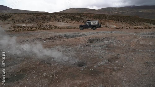 Puchuldiza is geothermal active area high in the andes mountains of Chile with lots of Geysers and volcanic activity. photo