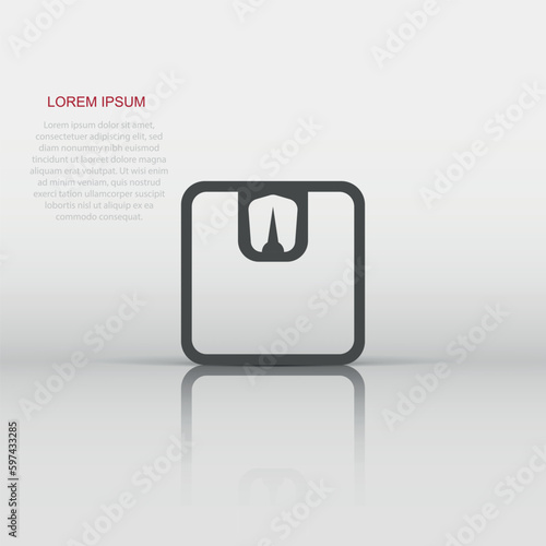 Vector bathroom scale weigher icon in flat style. Weigher sign illustration pictogram. Balance business concept.