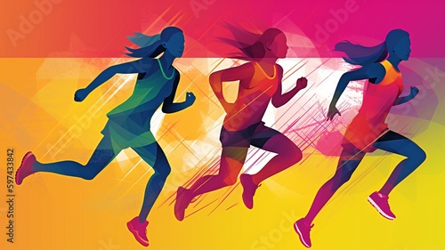 picture of young athletes sprinting boys and girls against a vibrant backdrop that perfectly depicts the thrill of athletics. The Generative AI