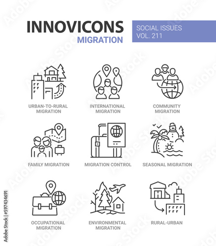 Types of migration - line design style icons set