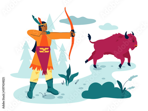 Hunter with a bow - modern colored vector illustration