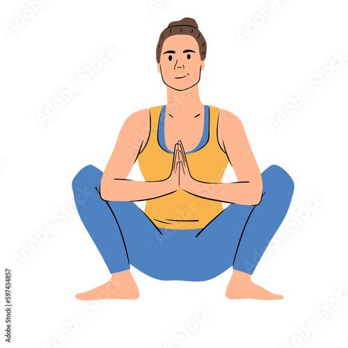 Jeune femme qui fait une posture de yoga, sport à la maison