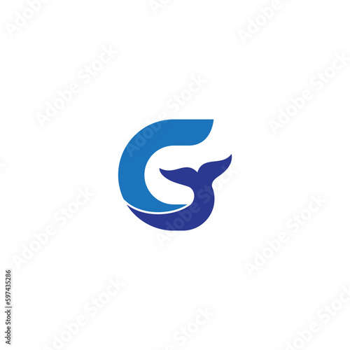 letter G and whale tail vector illustration for an icon,symbol or logo. G initial logo