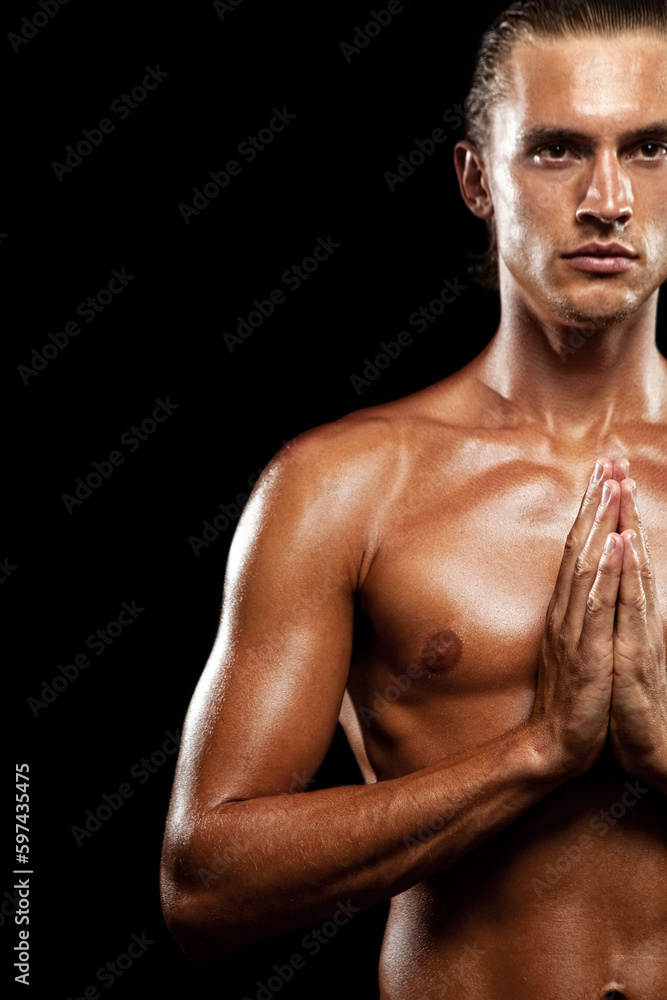 Fototapeta premium Shirtless Handsome man Praying