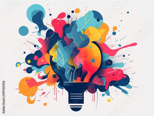 Lightbulb with colorfull splash, illustration for a creativity. Generative ai