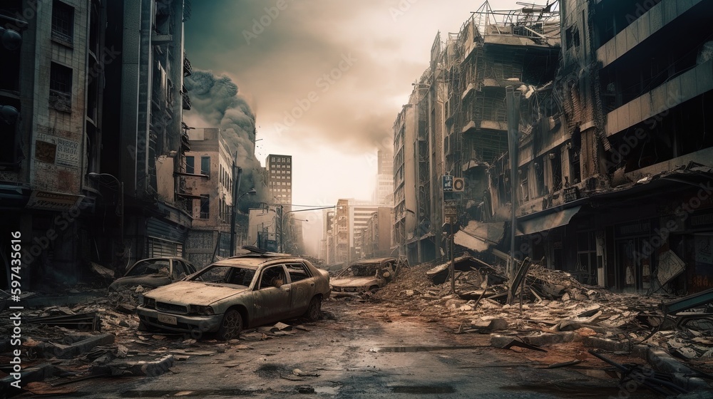 Apocalypse in a big modern city. Generative AI Apocalypse in a big modern city. Generative AI