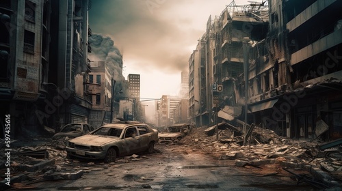 Apocalypse in a big modern city. Generative AI 