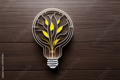 An eco-friendly lightbulb with shoots inside, embodying the concept of renewable energy sources and caring for the environment. Generative AI
