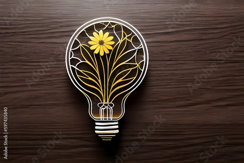 An eco-friendly lightbulb with flower inside, embodying the concept of renewable energy sources and caring for the environment. Generative AI