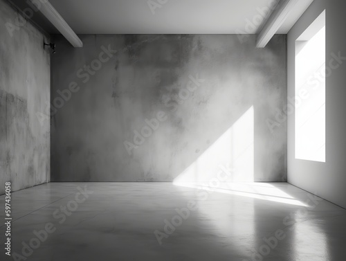 An empty room with window and white concrete wall with soft shadow overlay and sunlight. Generative ai