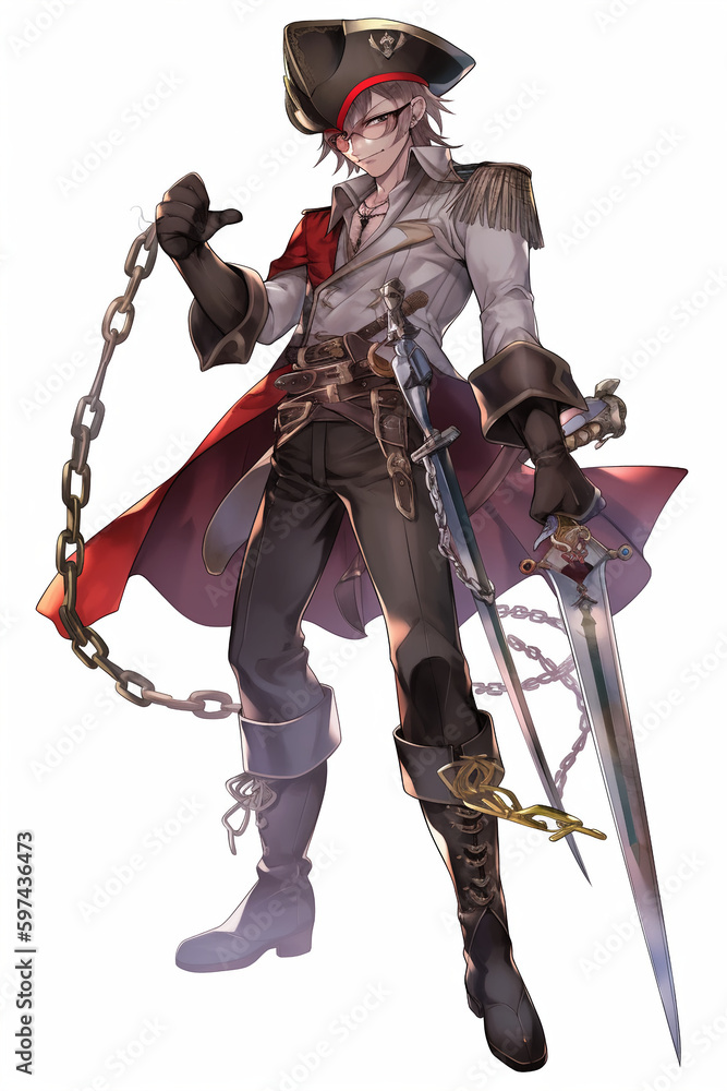 海賊の男性キャラクターの全身イラスト(AI generated image)
